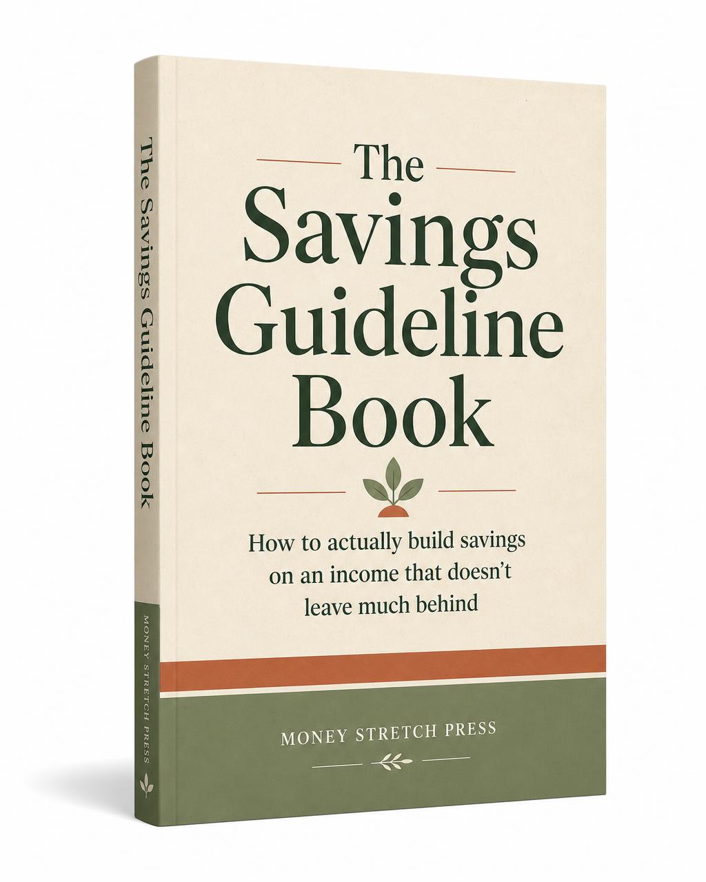 Cover of The Savings Guideline Book, a cream and terracotta digital guide to saving money on a tight budget