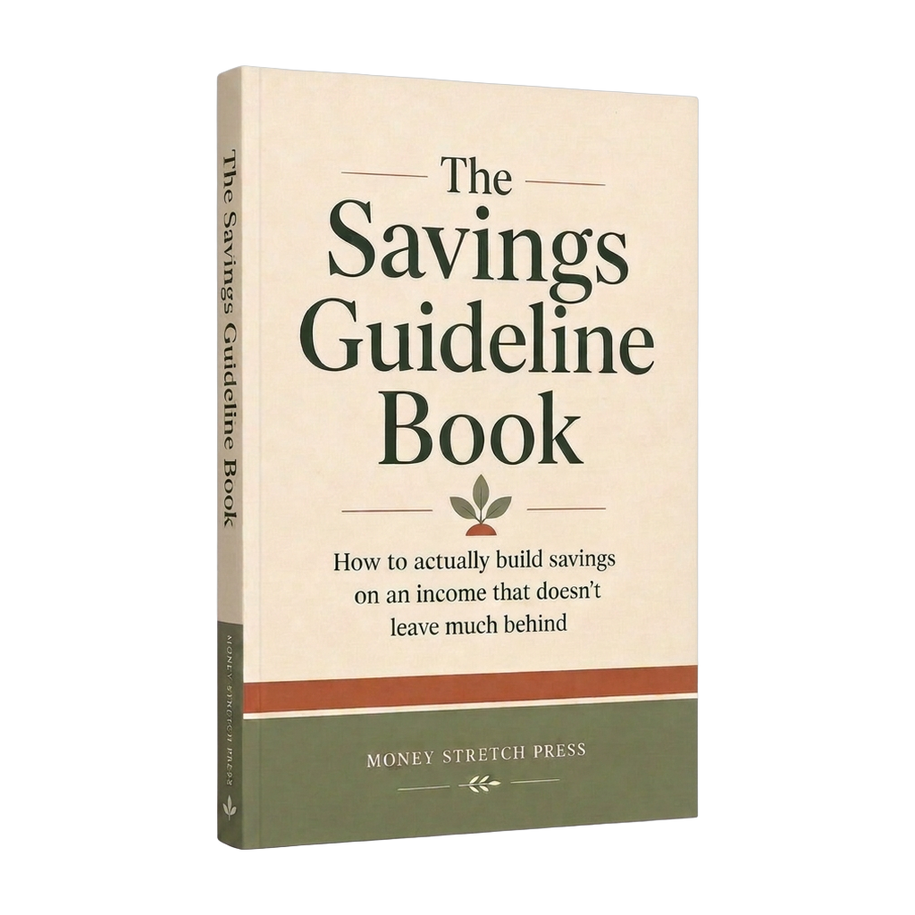 Cover of The Savings Guideline Book, a cream and terracotta digital guide to saving money on a tight budget